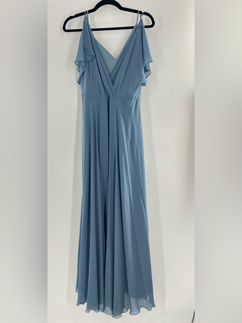 Jenny Yoo Collection Slate Blue Flutter Sleeve Maxi Bridesmaids Dress Size 4